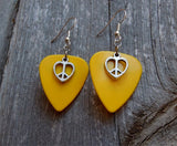 CLEARANCE Small Peace Sign Heart Charm on Yellow Guitar Pick Earrings