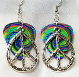 CLEARANCE Large Oval Peace Sign Charm Guitar Pick Earrings - Pick Your Color