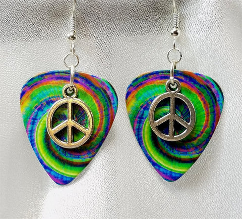 CLEARANCE Small Peace Sign Charm Guitar Pick Earrings - Pick Your Color