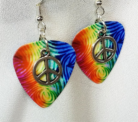 CLEARANCE Small Peace Sign Charm Guitar Pick Earrings - Pick Your Color