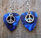 CLEARANCE Peace Sign Charm on Blue MOP Guitar Pick Earrings