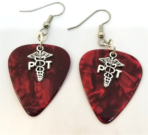 CLEARANCE PT Physical Therapist Caduceus Charm Guitar Pick Earrings - Pick Your Color