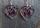 Transparent Pink Ribbon Guitar Pick Earrings with Hope Charm Overlay