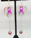 Transparent Pink Ribbon Guitar Pick Earrings with Pink Ombre Pave Bead Dangles