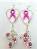 Transparent Pink Ribbon Guitar Pick Earrings with Clear AB and Pink AB Swarovski Crystal Dangles