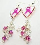 Transparent Pink Ribbon Guitar Pick Earrings with Clear AB and Pink AB Swarovski Crystal Dangles
