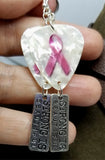 Pink Ribbon Guitar Picks with Strong is Beautiful Charm Dangle