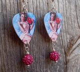 Pin Up Girl in Pink Babydoll Nightgown Guitar Pick Earrings with Fucshia Pave Dangle