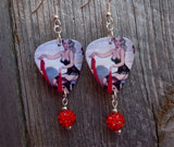 Classic Pin Up Woman in Black Lingerie Guitar Pick Earrings with Red Pave Bead Dangles