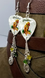 Blonde Hawaiian Pin Up Girl Guitar Pick Earrings with Pineapple Charms and Swarovski Crystal Dangles