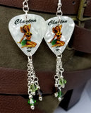 Brunette Hawaiian Pin Up Girl Guitar Pick Earrings with Swarovski Crystal Dangles