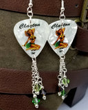 Brunette Hawaiian Pin Up Girl Guitar Pick Earrings with Swarovski Crystal Dangles