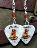 Hawaiian Pin Up Girl Guitar Pick Earrings with Indian Red Swarovski Crystals