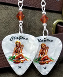 Hawaiian Pin Up Girl Guitar Pick Earrings with Indian Red Swarovski Crystals