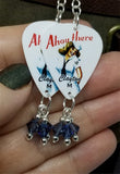 Navy Classic Pin Up Girl Guitar Pick Earrings with Blue Swarovski Crystal Dangles