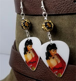 Pin Up with Card Suit Tattoos Guitar Pick Earrings with Leopard Print Pave Beads