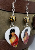 Pin Up with Card Suit Tattoos Guitar Pick Earrings with Leopard Print Pave Beads