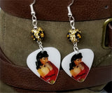 Pin Up with Card Suit Tattoos Guitar Pick Earrings with Leopard Print Pave Beads