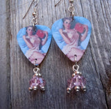 Pin Up Girl in Pink Babydoll Nightgown Guitar Pick Earrings with Pink Swarovski Crystal Dangles