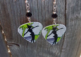 Pin Up Bunny Silhouette Guitar Pick Earrings with Black Swarovski Crystals