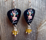 Yellow Bikini Pin Up Girl Guitar Pick Earrings with Yellow Swarovski Crystal Dangles