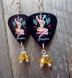 Yellow Bikini Pin Up Girl Guitar Pick Earrings with Yellow Swarovski Crystal Dangles