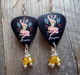 Yellow Bikini Pin Up Girl Guitar Pick Earrings with Yellow Swarovski Crystal Dangles