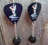 Pin Up Girl with Black Lingerie Guitar Pick Earrings with Black Rhinestone Dangles