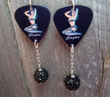 Pin Up Girl with Black Lingerie Guitar Pick Earrings with Black Rhinestone Dangles
