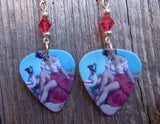 Pin Up Girl with Puppy Guitar Pick Earrings with Pink Swarovski Crystals