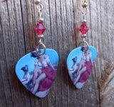 Pin Up Girl with Puppy Guitar Pick Earrings with Pink Swarovski Crystals