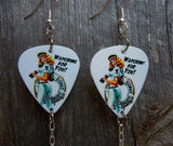 Coast Guard Pin Up Girl Guitar Pick Earrings with Striped Rhinestone Bead Dangles