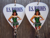 Marine Pin Up Girl Guitar Pick Earrings with Chain Dangles