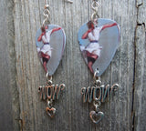 Classic Pin Up Women in White Dress Guitar Pick Earrings with a Wow Charm