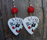 Red and Black Rocker Girl Guitar Pick Earrings with Red Pave Bead