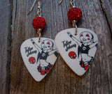 Red and Black Rocker Girl Guitar Pick Earrings with Red Pave Bead