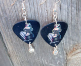 Pin Up Girl with a Fur Stole on Guitar Pick Earrings with a Crystal Charm