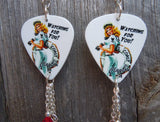 Coast Guard Pin Up Girl Guitar Pick Earrings with Boat Wheel Charm and Swarovski Crystal Dangles