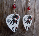Rocker Girl in Red and Black Guitar Pick Earrings with Red Swarovski Crystals