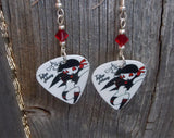 Rocker Girl in Red and Black Guitar Pick Earrings with Red Swarovski Crystals