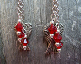 Winged Pin Up Girl with Red Swarovski Crystal and Wing Charm Dangles