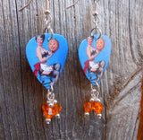 Pin Up Girl with Jack o Lantern Guitar Pick Earrings with Orange Swarovski Crystal Dangles