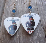 U.S. Air Force Pin Up Girl Guitar Pick Earrings with Capri Blue Crystals