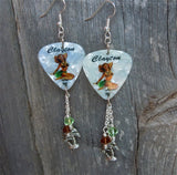 Brunette Hawaiian Pin Up Girl Guitar Pick Earrings with Charm and Swarovski Crystal Dangles