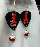 Red and Black Devilish Pin-UP Guitar Pick Earrings with Red Ombre Pave Beads