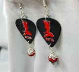 Red and Black Devilish Pin-UP Guitar Pick Earrings with Red Ombre Pave Beads