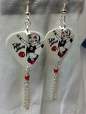 Red and Black Rocker Girl Guitar Pick Earrings with Chain Dangles