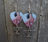 Classic Pin Up Girl in Pink Dress Guitar Pick Earrings with Wow Charm