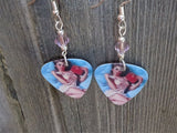 Pin Up Girl in Pink Babydoll Nightgown Guitar Pick Earrings with Pink Swarovski Crystals