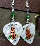 Blonde Hawaiian Pin Up Girl Guitar Pick Earrings with Emerald Green Swarovski Crystals